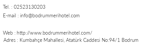 Merih Hotel telefon numaralar, faks, e-mail, posta adresi ve iletiim bilgileri